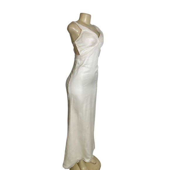 Winnie Couture Elegant White Sleeveless Draped Evening Gown With Train Sz 6 - Picture 2 of 9